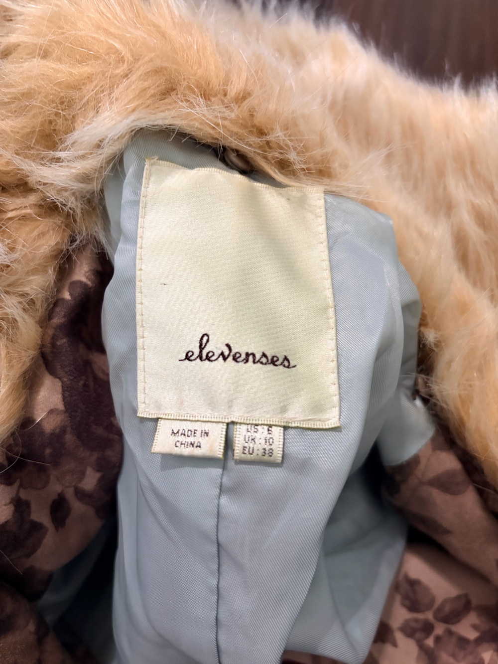 elevenses Faux Fur Trim Coat in tan and Beige - Picture 5 of 5